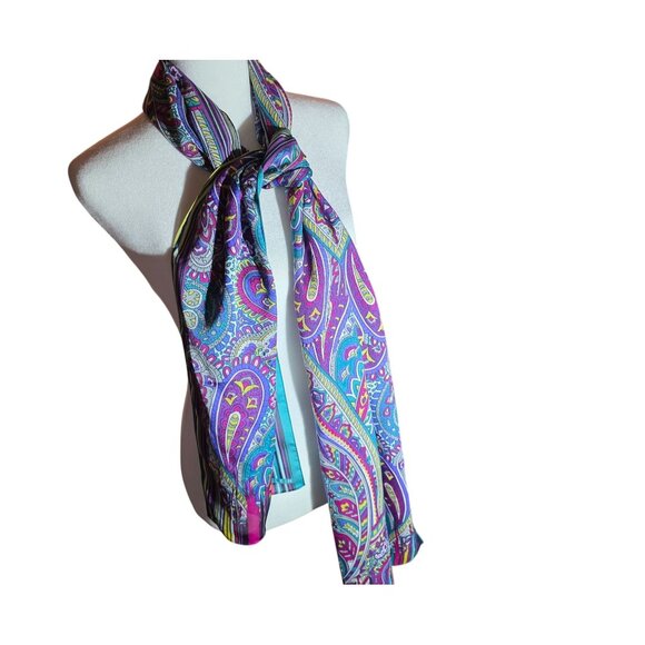 Scarf paisley boho Anne Klein Womens Striped Scarf purple teal yellow statement - Picture 1 of 7